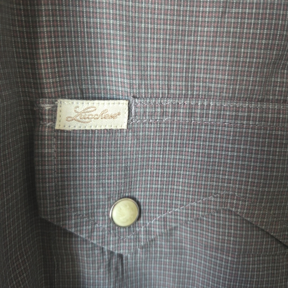 LUCCHESE Classics  pearl snap Large Sawtooth Pockets Gray Check Rodeo - Picture 3 of 8